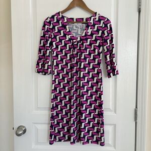 Jude Connally Nancy Geometric Print Shift Dress XS Bell Sleeve